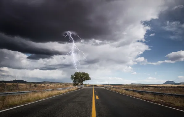 Road, the storm, landscape