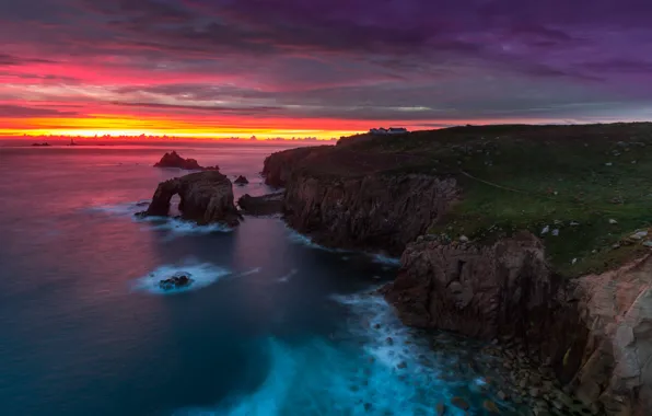Sea, summer, the sky, the sun, clouds, sunset, clouds, stones