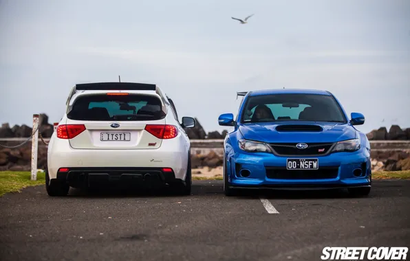 White, subaru, blue, wrx, impreza, Subaru, sti, Impreza