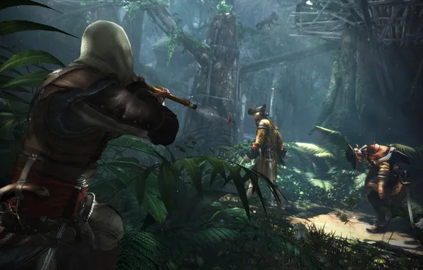 Picture forest, trees, pirate, soldiers, Assassins Creed, assassin, Edward Kenway, Kaper