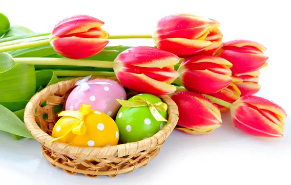 Picture eggs, spring, Easter, tulips, Easter