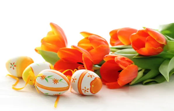 Flowers, holiday, eggs, spring, Easter, tulips, red, Easter