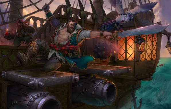 Sea, ship, fantasy, art, pirate, gun, Pirate, Eugene Rudakov