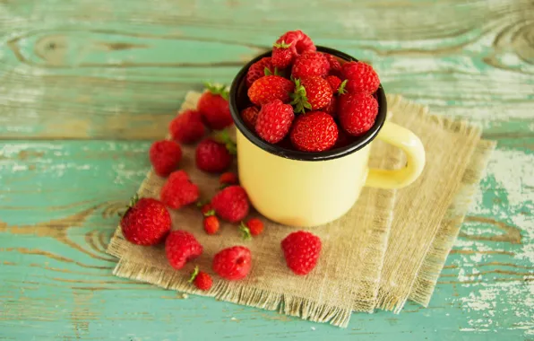 Berries, raspberry, Board, strawberries, strawberry, mug, placer, swipe