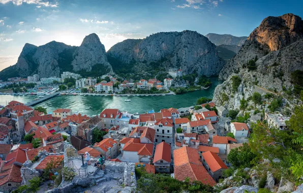 Picture roof, sea, mountains, nature, rocks, home, Bay, the view from the top