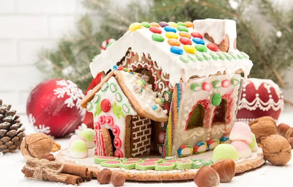 Ball, Christmas, candy, New year, house, nuts, cinnamon, bump