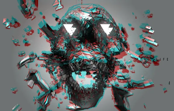 The explosion, fragments, abstraction, skull