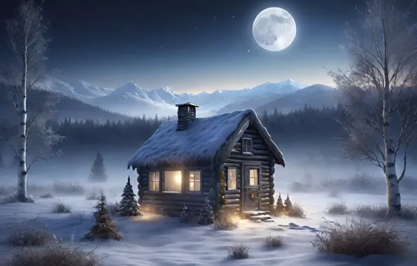 Winter, snow, nature, house, the snow, house, AI art, neural network