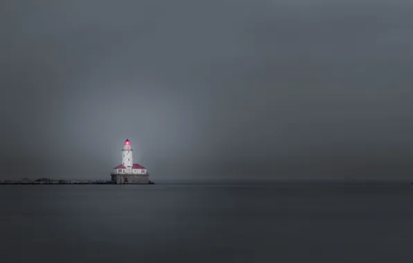 Sea, the storm, lighthouse, Bay, gray clouds