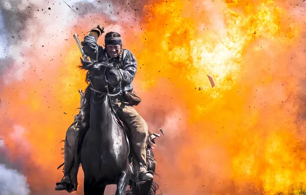Picture the explosion, Indian, The Revolt Of Texas, Texas Rising, Brendan Fraser