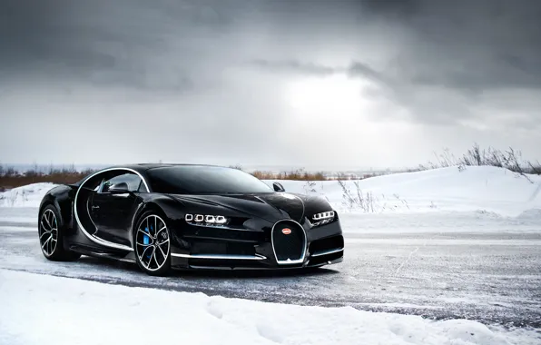 Picture bugatti, black, winter, chiron