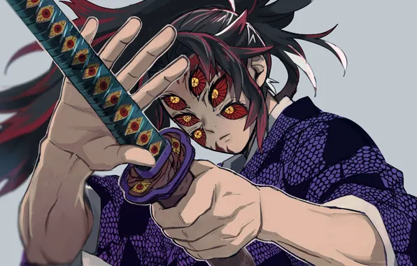 Eyes, sword, being, the demon, Demon Slayer Kimetsu no Yaiba, The Blade Cleaves Demons