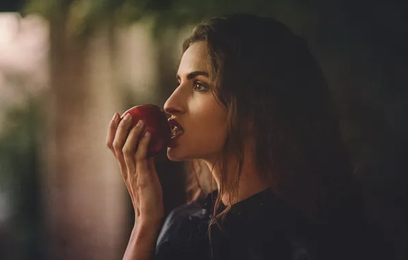 Girl, apples, portrait