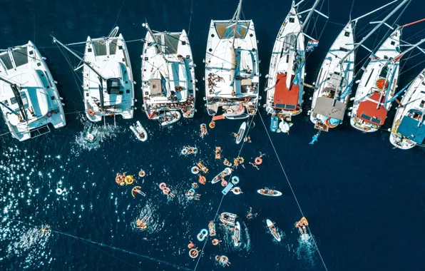 People, round, yachts, bathing, party, Croatia, drone, scaled