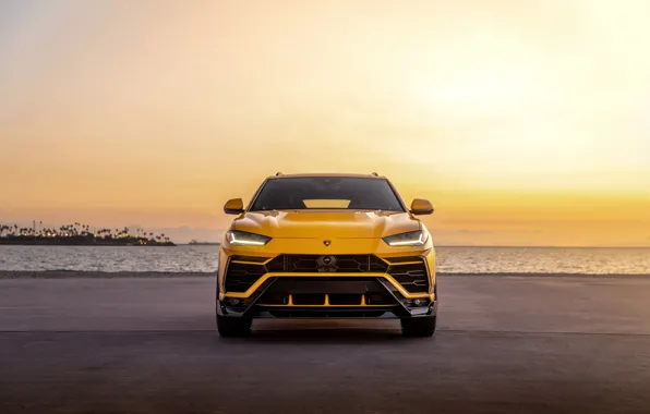 Beach, sunset, the evening, Lamborghini, front view, Vorsteiner, crossover, Urus