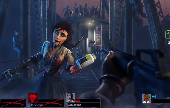 Picture girl, machine, zombies, medicine, crossover, left 4 dead, Elizabeth, BioShock Infinite