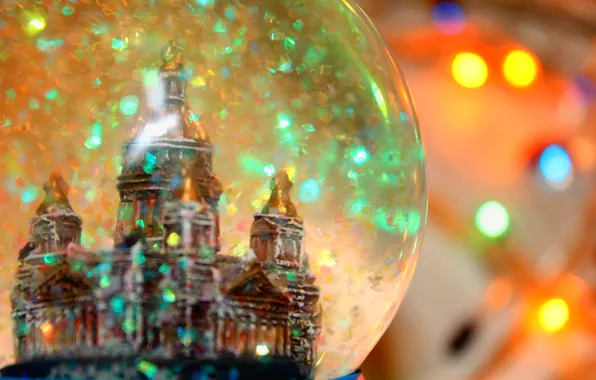 Picture joy, holiday, sequins, Christmas, Cathedral, waiting, garland, snow globe