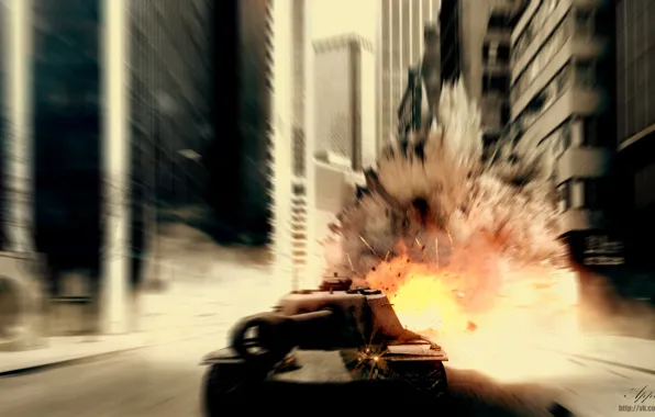 Picture the explosion, the city, fire, art, tank, USA, tanks, WoT