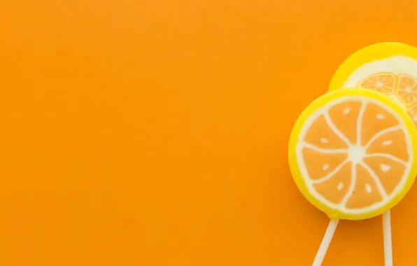 Oranges, sweets, lollipops, orange background, composition, Lollipop, orange, crnfets