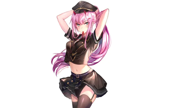 Girl, anger, skirt, anime, art, cap, 002, Darling In The Frankxx
