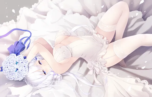 Girl, anime, art, lies, azur lane, illustrious