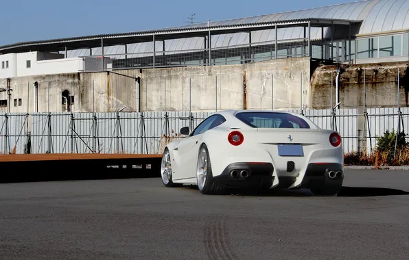 Picture asphalt, shadow, white, ferrari, Ferrari, back, Berlinetta, f12 berlinetta