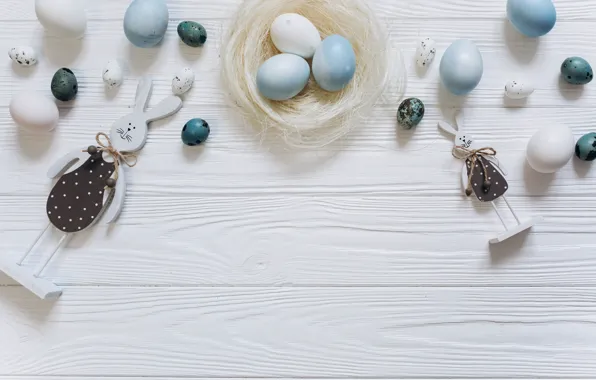 Eggs, blue, Easter, white, white, wood, blue, spring