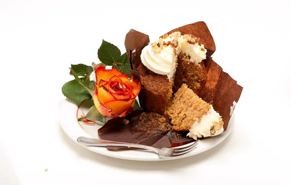 White, background, rose, cream, dessert, cakes, cupcakes, Natalia Klenova