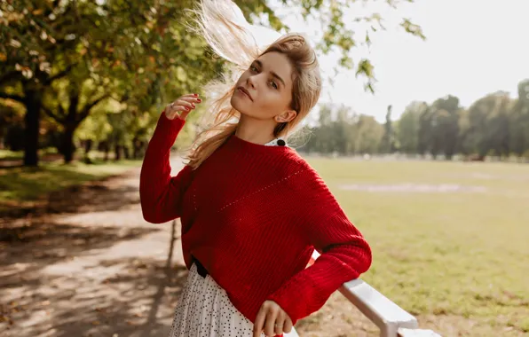 Picture in red, girl, sweater