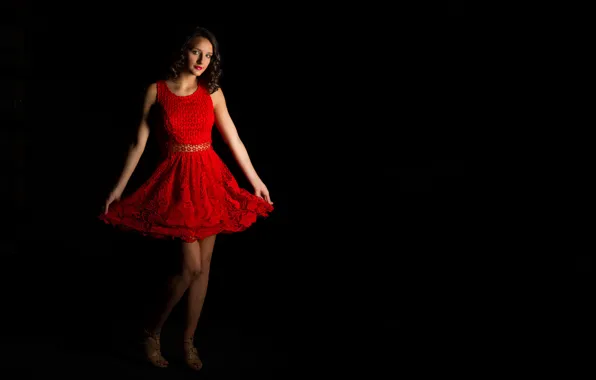 Look, girl, style, dress, in red