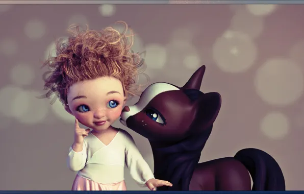 Girl, girl, pony, two, pony, little Girl, for kids, for kids