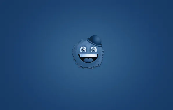 Smile, monster, minimalism, head, hairy, hat, monster, blue background