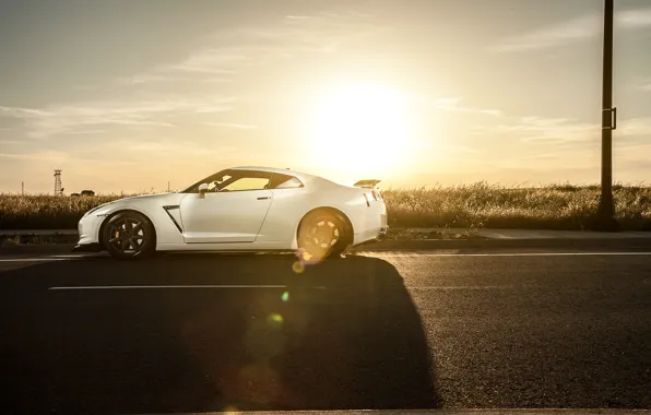 Picture GTR, Nissan, white, wheels, sports car, side, Nissan, stance