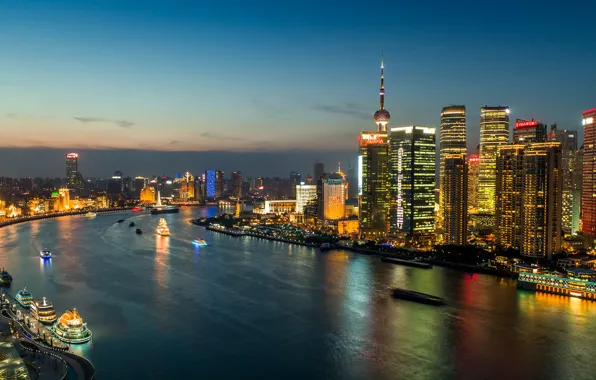 Picture lights, China, building, panorama, China, Shanghai, Shanghai, night city
