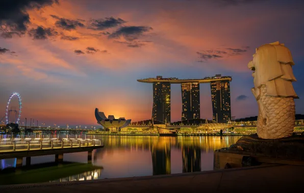 Picture sunset, the city, Singapore, Singapore city
