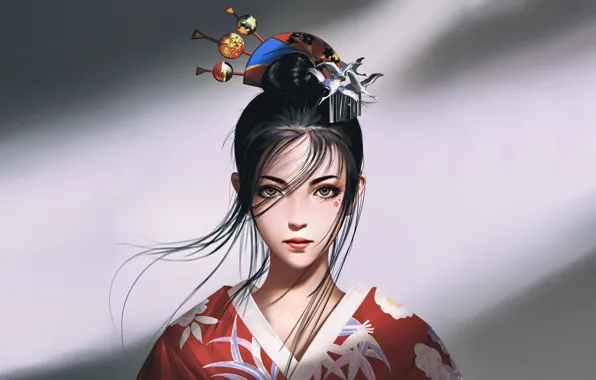 Look, hairstyle, decoration, kimono, beautiful girl, look, beautiful girl, decoration