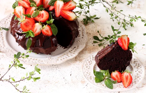 Chocolate, strawberry, cake, mint, cupcake