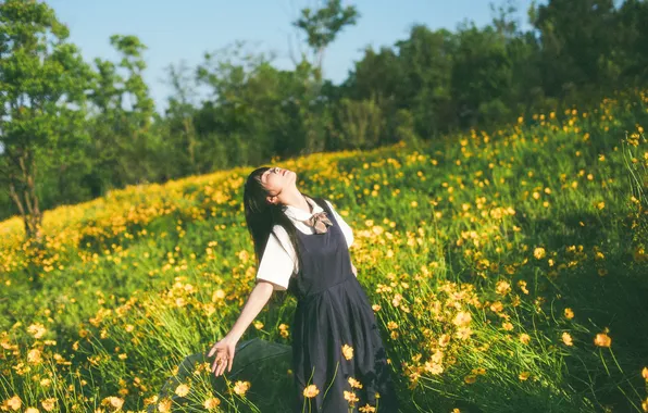 Beautiful, Asian, Model, Flowers, Umbrella, Woman, Cute, Pretty