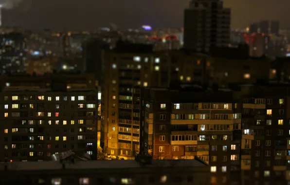 Night, the city, building, effect, Russia, tilt shift