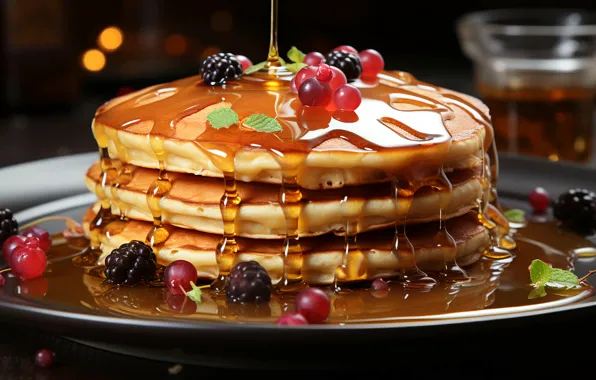 Drops, berries, table, honey, stains, stack, black background, honey