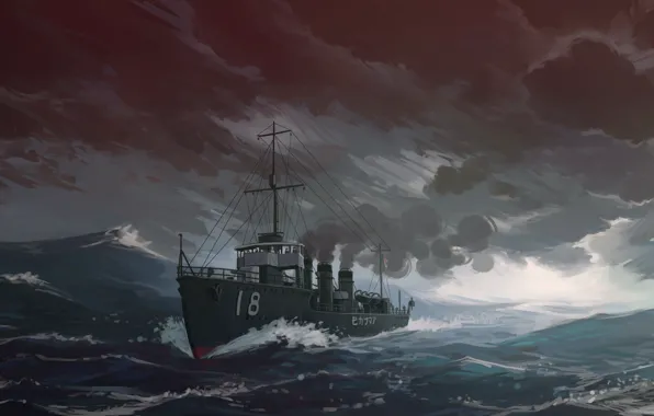 Sea, Figure, Ship, IJN destroyer Amatsukaze