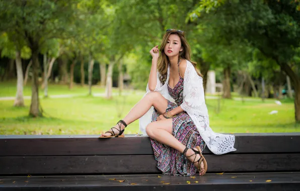 Girl, Park, dress, legs, Asian, cutie