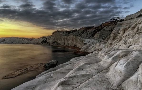 Picture sea, clouds, rocks, Italy, glow, Sicily, Realmonte