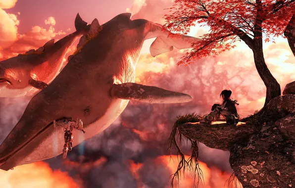 Girl, roots, rock, whales, Space Whales