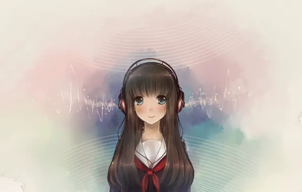 Picture music, headphones, schoolgirl, Suzushirosayu