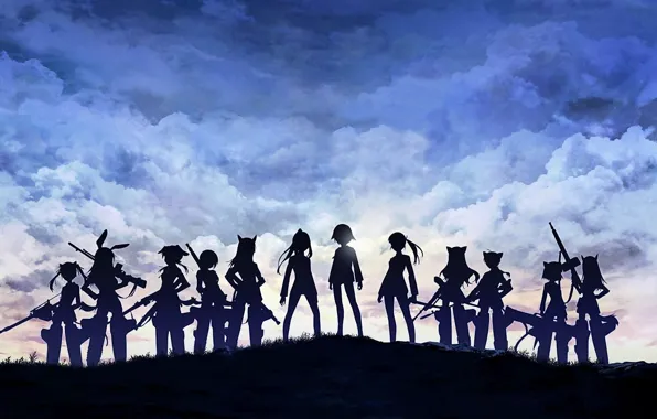 Girls, anime, clouds, animal, weapons, strike witches, anime girls, ears