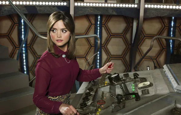 Picture blouse, Clara Oswald, actress, brown hair, levers, TARDIS, Jenna Coleman, Jenna Coleman