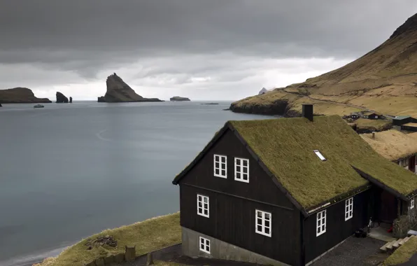 Sea, house, shore, Faroe islands