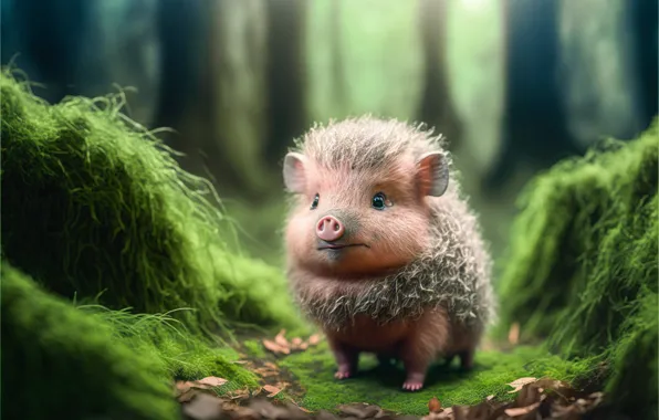 Forest, leaves, nature, graphics, moss, animal, baby, boar