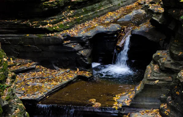 Picture Waterfall, Autumn, Stones, USA, USA, Fall, Foliage, River